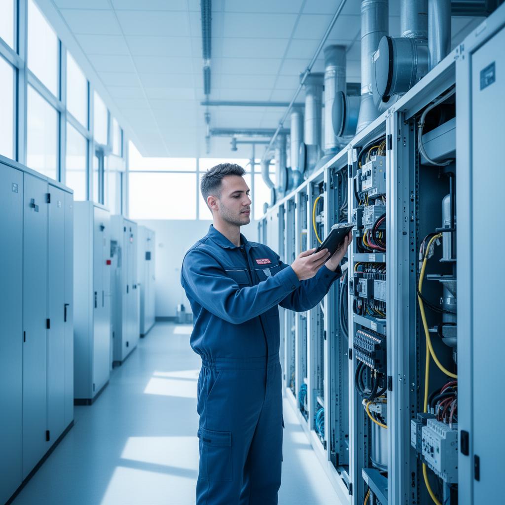 Engineer inspecting plant room